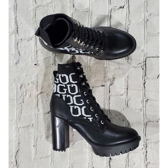 GUESS Ankle Boots Knit Logo Platform Black White WOMENS SIZE 11M - Picture 8 of 8